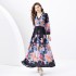 2024 Spring/Summer - Vacation Retro Palace Style V-neck Loose Lantern Short Sleeve Painted Long Dress