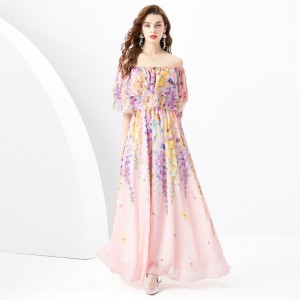 2024 Early Spring - Vacation Style One Shoulder Lotus Leaf Edge Holiday Printed Long Dress