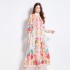 Original in stock | 2024 spring/summer floral ethnic style retro stand up collar lantern sleeve printed dress