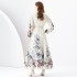 2024 Spring/Summer - Vacation style stand up collar single breasted tropical plant print wide swing long dress