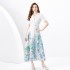 2024 Spring/Summer - Vacation Style Suit Collar Short Sleeve Wide Swing Wave Edge Square Scarf Printed Long Dress