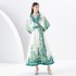 2024 Early Spring - Vacation Wrap Style V-neck Lantern Sleeve Long Printed Dress