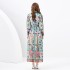 2024 Spring/Summer - Palace style lapel lantern sleeve wave side length retro printed dress