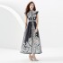 2023 Palace Vacation Style Stand up Collar with Ruffle Edge Little Fly Sleeve Long Printed Dress