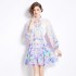 Original Spot | 2024 Spring New Fresh Flower Ear Edge Standing Collar Lantern Sleeve Printed Dress