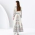 Early Spring 2024- Palace Style Flip Collar Single Front Lantern Sleeve Retro Printed Long Dress