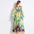 Original in stock | 2024 early spring vacation style temperament design sense V-neck printed long sleeved waist cinching dress