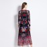 Original in stock | 2024 early spring vacation style temperament design sense V-neck printed long sleeved waist cinching dress