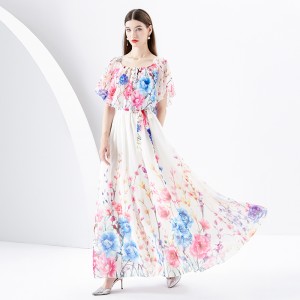 2024 Early Spring - Vacation One Shoulder Lotus Leaf Edge Holiday Printed Long Dress