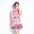 Original in stock | 2024 early spring temperament skirt patchwork print long sleeved slimming retro mid length dress