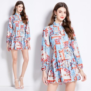 Original in stock | 2024 early spring temperament printed long sleeved retro short dress