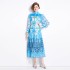 Original Spot | 2024 Spring New Ethnic Style Retro Standing Collar Lantern Sleeve Printed Dress