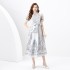 2024 Spring/Summer - Vacation Wrap up Strap Style V-neck Lantern Sleeve Long Retro Printed Dress