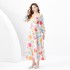 2024 Spring/Summer - Vacation style retro V-neck diagonal cut single breasted printed wide swing long dress