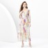 2024 Spring/Summer - Vacation style retro V-neck diagonal cut single breasted printed wide swing long dress