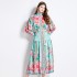 Original in stock | 2024 spring/summer floral ethnic style retro stand up collar lantern sleeve printed dress