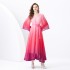 2024 Vacation - Vacation style V-neck flared sleeve pleated wave side length gradient printed dress