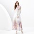 2024 Spring/Summer - Vacation style V-neck mushroom edge ribbon pleated wide swing printed skirt set, four pieces