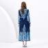 2024 Spring/Summer - Palace style stand up collar lantern sleeves wave side length retro printed dress two-piece set