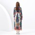 2024 Spring/Summer - Palace style lapel lantern sleeve wave side length retro printed dress