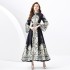 2024 Spring/Summer - Palace style stand up collar flared sleeve single placket printed long lace dress