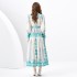 2024 Spring/Summer - Palace style stand up collar lantern sleeves wave side length retro printed dress