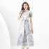 2024 Spring/Summer - Vacation Wrap up Strap Style V-neck Lantern Sleeve Long Retro Printed Dress