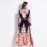 Original in stock | 2024 early spring new palace style stand up collar dress with floral single breasted design, long skirt