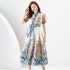 2024 Early Spring - Vacation Wrap Style V-neck Lantern Sleeve Long Printed Dress