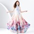 2024 Early Spring - Vacation style hanging neck style black fungus edge wavy edge painted wide swing long printed dress