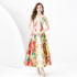 2024 Spring/Summer - Retro Stand cut V-neck Sleeveless Wide Swing Printed Long Dress