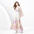 2024 Spring/Summer - Retro Deep V-neck Lantern Sleeve Wave Edge Wide Swing Painted Printed Long Dress