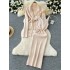 Lazy style dress set for women in winter 2024, with a high-end feel and straps, a waist cinching sweater jacket, and a suspender knit dress inside