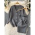 2024 Winter Fashion Knitted Set Women's V-neck Single breasted Knitted Cardigan Coat+Strap Sweater Dress Set