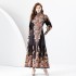 2024 Early Spring - Palace style stand up collar lantern sleeve wave side length retro printed dress