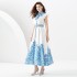 2023 Early Autumn Palace Style Flip Collar Single Front Small Flying Sleeve Printed Long Dress