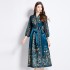 Original in stock | 2024 early spring V-neck ethnic style long sleeved printed waist lace up long dress