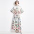 Original in stock | 2024 early spring new palace style stand up collar flower dress with single breasted design, long skirt