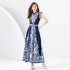 2024 Spring/Summer - Palace style lapel, sleeveless waist, wide skirt, printed long dress