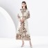 2024- Early Spring Retro Collar Single Front Lantern Sleeve Long Printed Dress