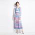 Original in stock | 2024 early spring vacation style temperament design sense V-neck printed long sleeved waist cinching dress