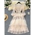 Elegant dress for socialite, female 2024 autumn French heavy industry embroidery flower mesh pleated fluffy skirt, knee length long skirt