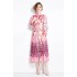 Original Spot | 2024 Spring New Ethnic Style Retro Standing Collar Lantern Sleeve Printed Dress