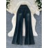 American retro casual design pocket two button high waisted jeans for women, slim and versatile, loose and wide leg pants