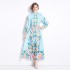 Original in stock | 2024 early spring new palace style stand up collar flower dress with single breasted design, long skirt