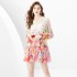 2024 Vacation - Countryside style V-neck lantern sleeve wavy edge painted mini print dress two-piece set