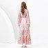 2024 Spring/Summer - Retro Deep V-neck Lantern Sleeve Wave Edge Wide Swing Painted Printed Long Dress