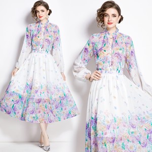 Original Stock | 2024 Super Fairy Sweet Lantern Sleeve Chiffon Shirt High Waist Half Skirt Two Piece Set