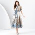 2024 Early Spring - Vacation Wrap Style V-neck Lantern Sleeve Long Printed Dress