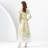 2024 Early Spring - Vacation style stand up collar lantern sleeves wave side length retro printed dress